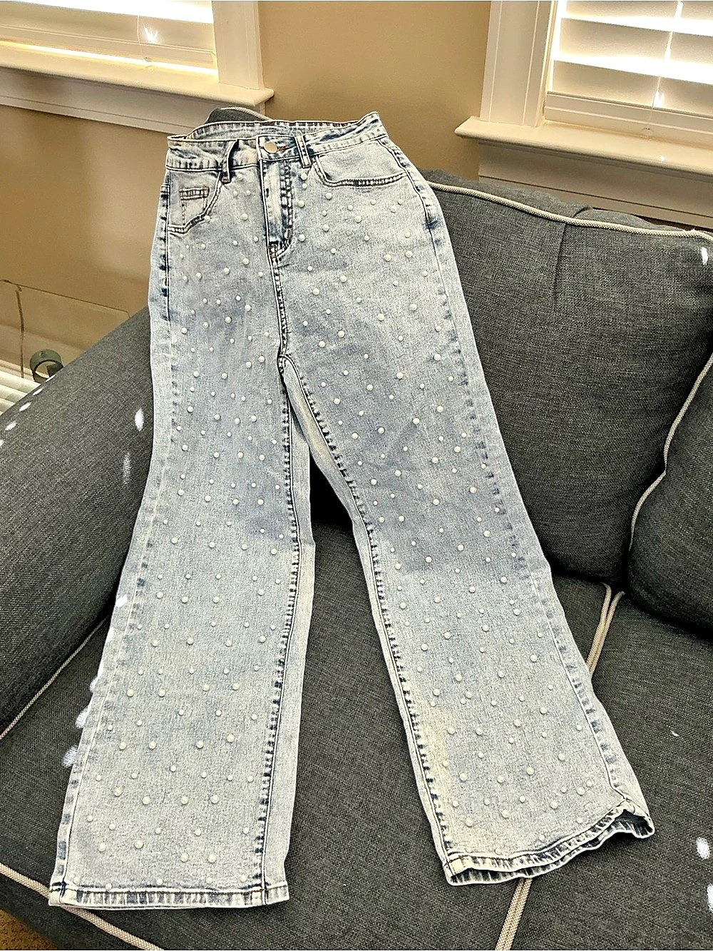 Embellished Flare Jeans in Blue Size XS NWT - Picture 2 of 7